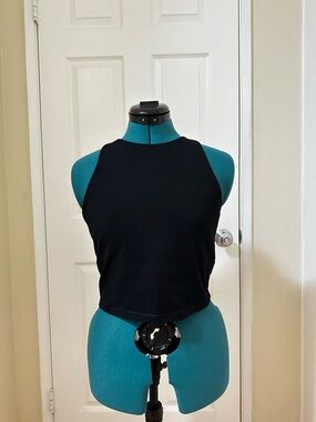 Old Navy Sz L Black High-Neck Powerchill Cotton Blend Stretch Active Crop Tank